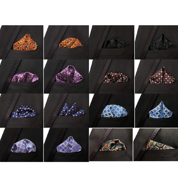 Mens Set of 11 Striped Check Floral Pocket Squares - Picture 6 of 7